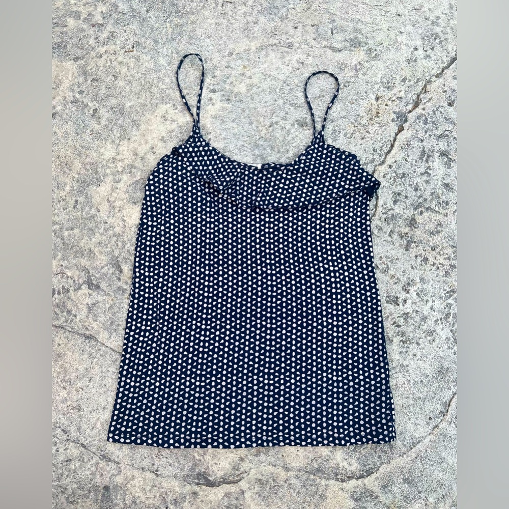 J Crew Splatter Dot Ruffle Neck Tank XS